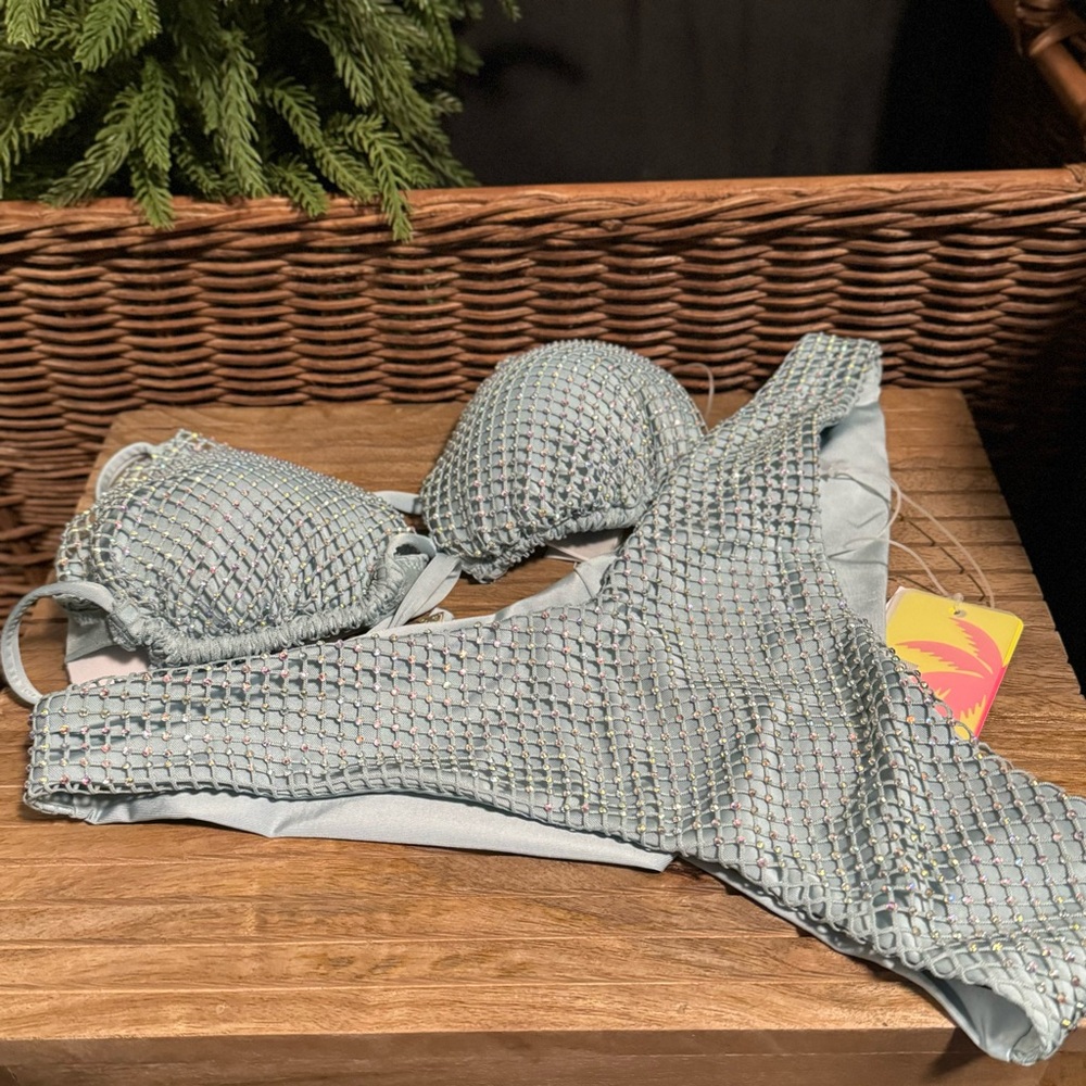 Guess Light Blue Mesh Bikini Set